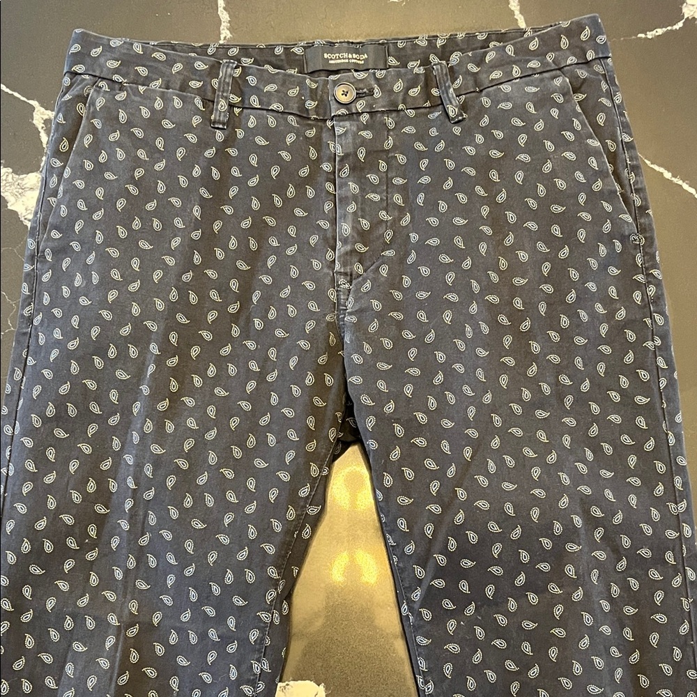 Men's Dark Navy Blue W/ Paisley Pattern Pants { 32 X 34 }